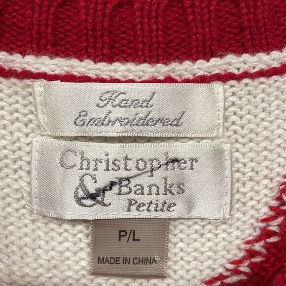Christopher & Banks Petite Cardinals Snowflakes Christmas Zip Up Sweater Vest PL - Picture 6 of 7